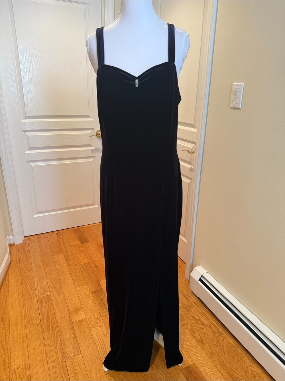 Velvet Black / purple Sleeveless Evening Gown with a slit , Old Hollywood Glam